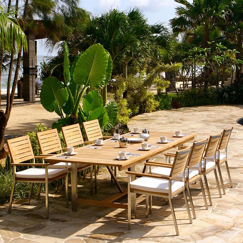 Moselle double extension table 280/235/190x100x76.5 cm - Certified teak GRADE A + stainless steel frame