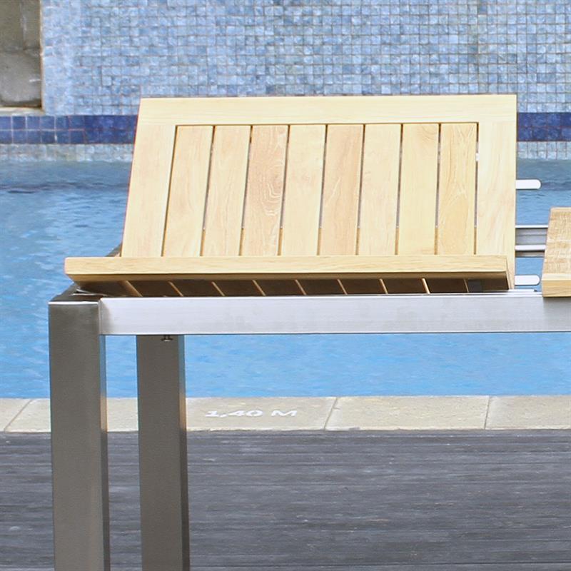 Florence front extending table set 230 consisting of Florence front extending table 230/160 x 100 teak with stainless steel frame and Florence stacking chairs wicker with stainless steel and teak