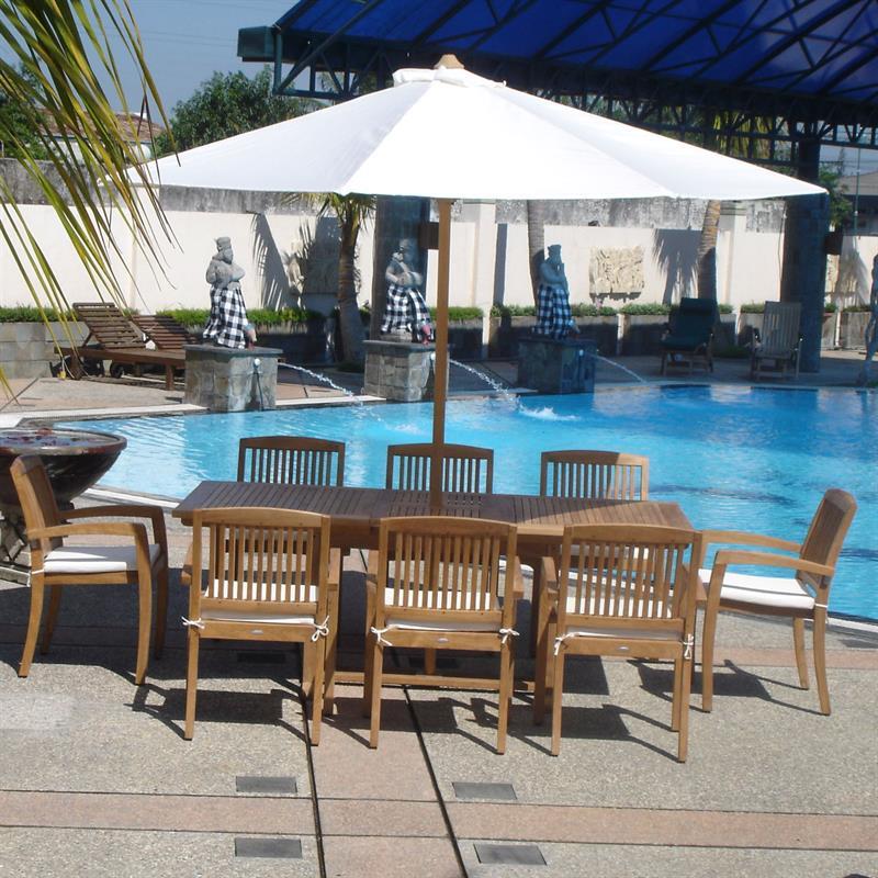 Parasol round 300 cm diameter Nagata standard color teak with brass fittings