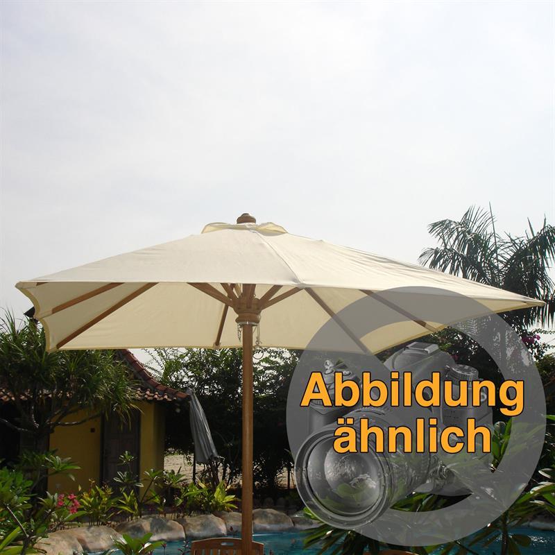 Sonnenschirm rechteckig 350x250cm Nagata Bespannung, Teak mit Messingbeschlägen