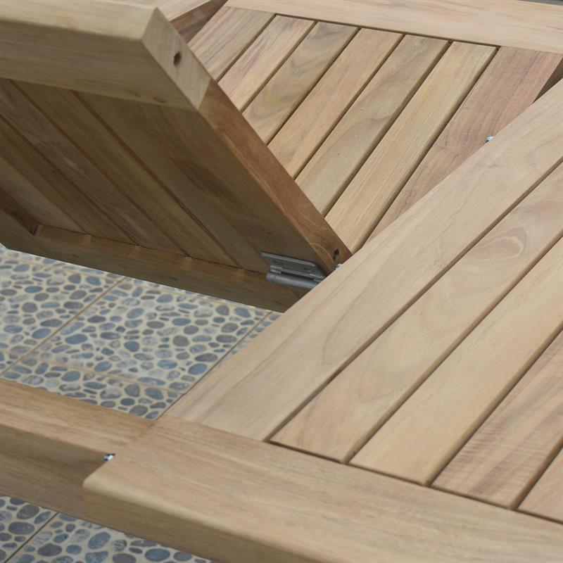 Verdon double extending table 320/265/210x100x76 cm - Certified Teak GRADE A + stainless steel fittings