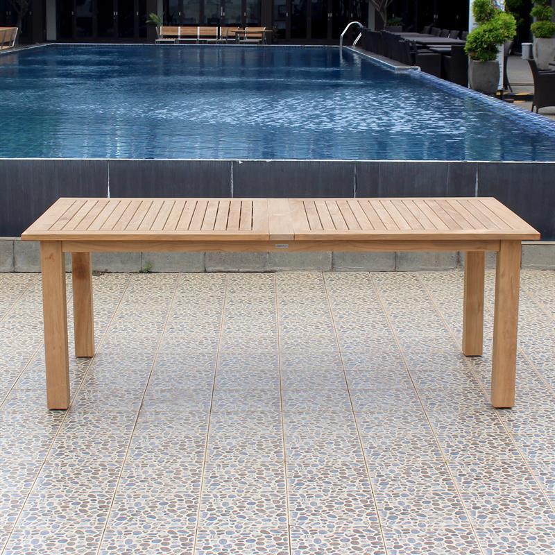 Verdon double extending table 320/265/210x100x76 cm - Certified Teak GRADE A + stainless steel fittings