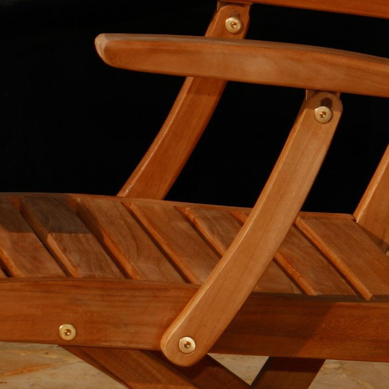 Trent folding chair with armrests - Certified teak GRADE A + brass fittings
