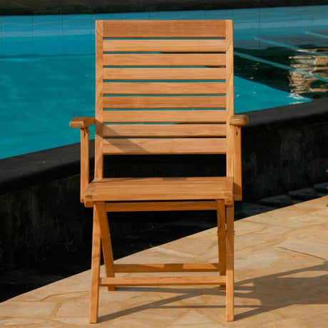 Trent folding chair with armrests - Certified teak GRADE A + brass fittings