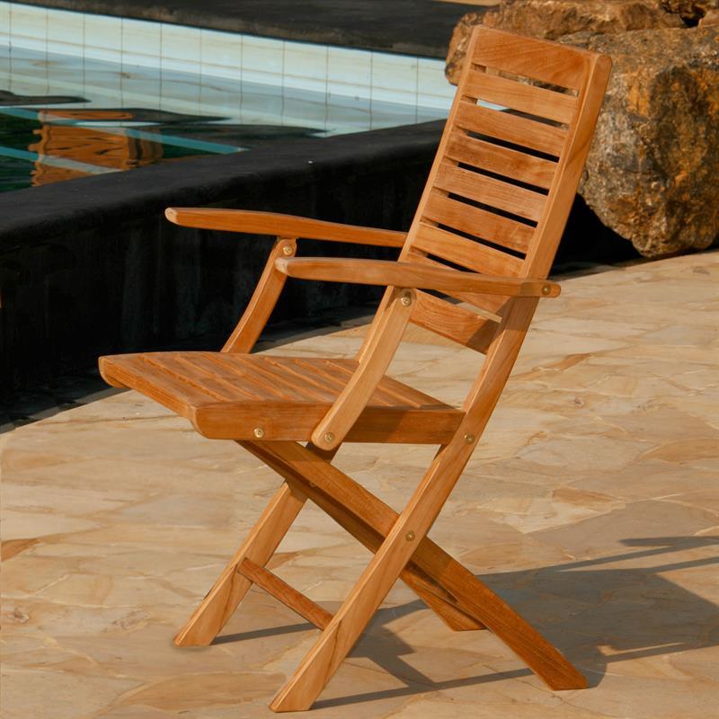 Trent folding chair with armrests - Certified teak GRADE A + brass fittings