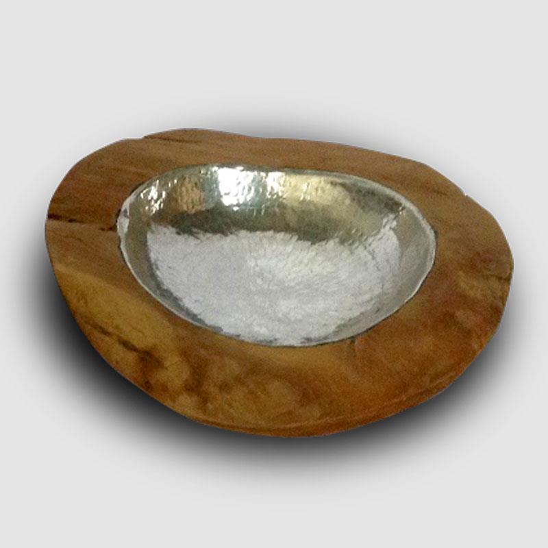 Teak bowl "Xin" small with aluminum