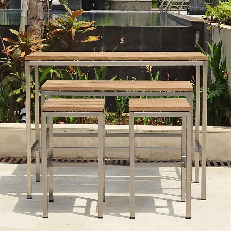 Zilart Bar Tisch - Vintage Teak gebürstet + Edelstahlgestell