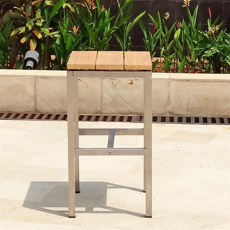 Tabouret de bar Zilart en teck GRADE A brossé - Teck GRADE A NATUREL brossé + structure en acier inoxydable