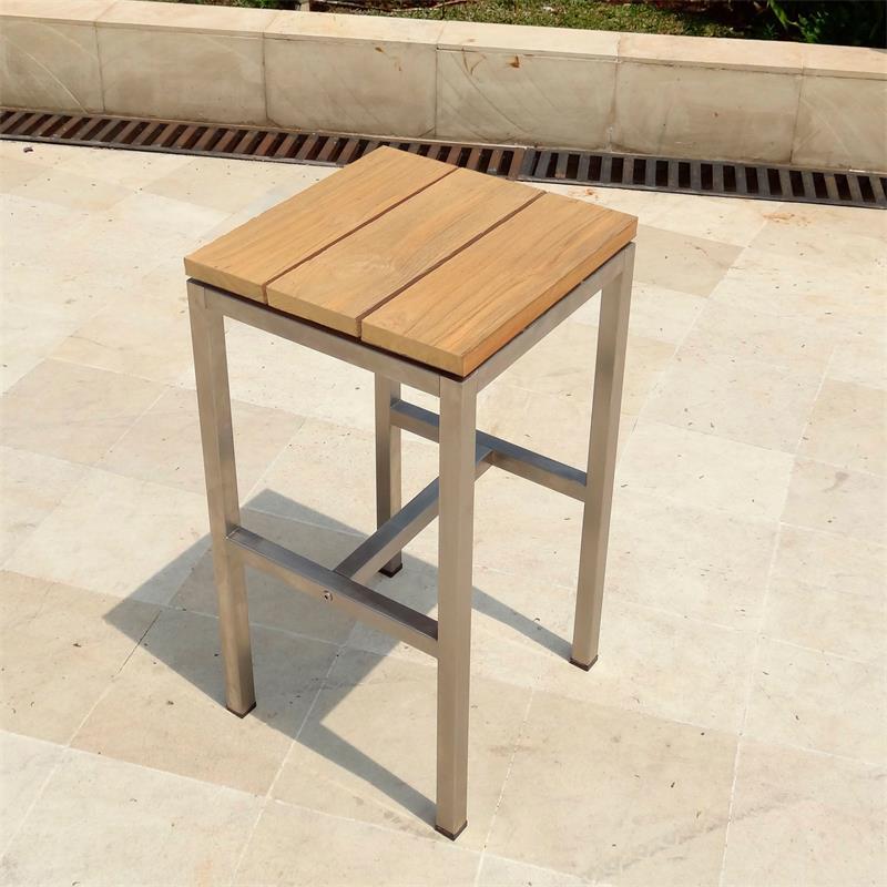 Tabouret de bar Zilart en teck GRADE A brossé - Teck GRADE A NATUREL brossé + structure en acier inoxydable