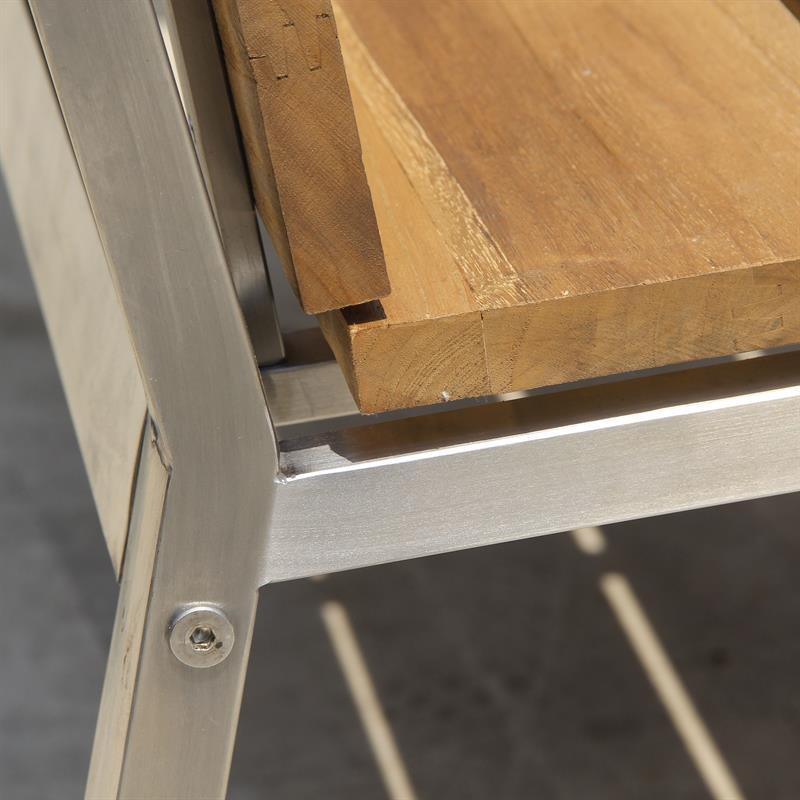 Zilart Gartenbank mit Rückenlehne o. Armlehne 182 - Vintage Teak gebürstet + Edelstahlgestell