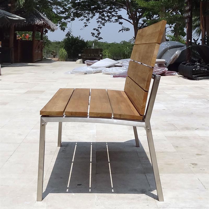 Zilart Gartenbank mit Rückenlehne o. Armlehne 132 Vintage Teak mit Edelstahlgestell 132x63,5x91,4 cm