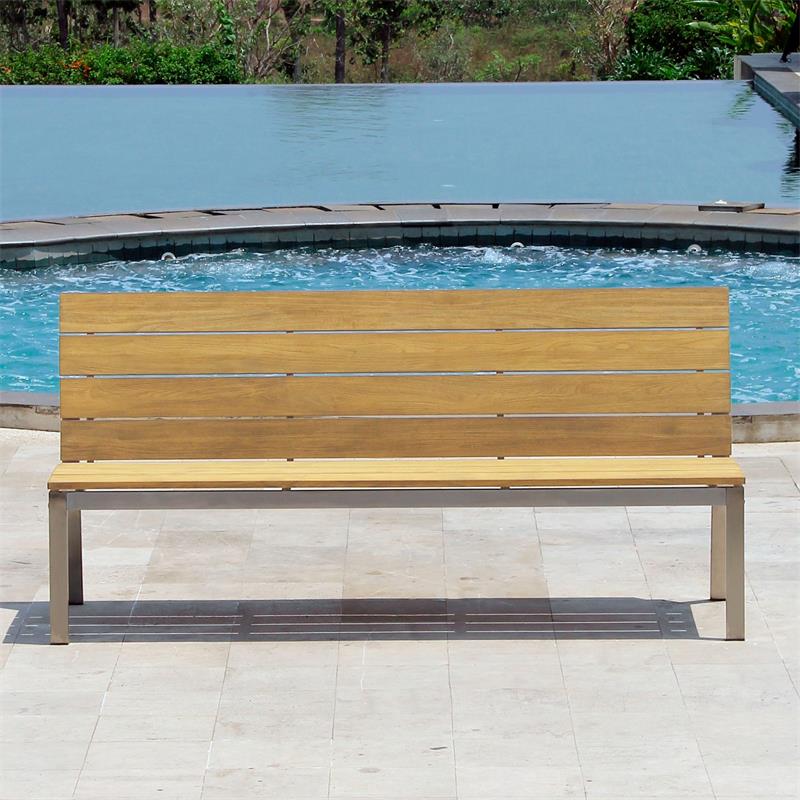 Zilart Gartenbank mit Rückenlehne ohne AL 182 - Teak GRADE A mit Edelstahlgestell 182x63,5x91,4 cm