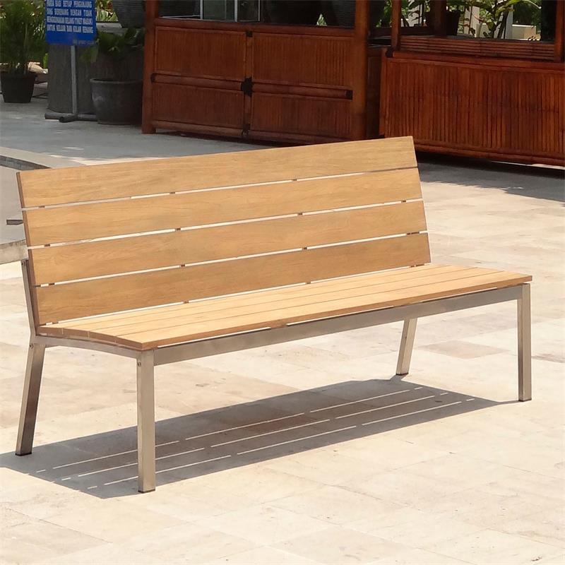 Zilart Gartenbank mit Rückenlehne ohne AL 182 - Teak GRADE A mit Edelstahlgestell 182x63,5x91,4 cm