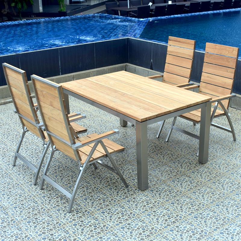 Zilart high-back chair Teak Grade A brushed - Teak GRADE A NATURAL brushed + stainless steel frame