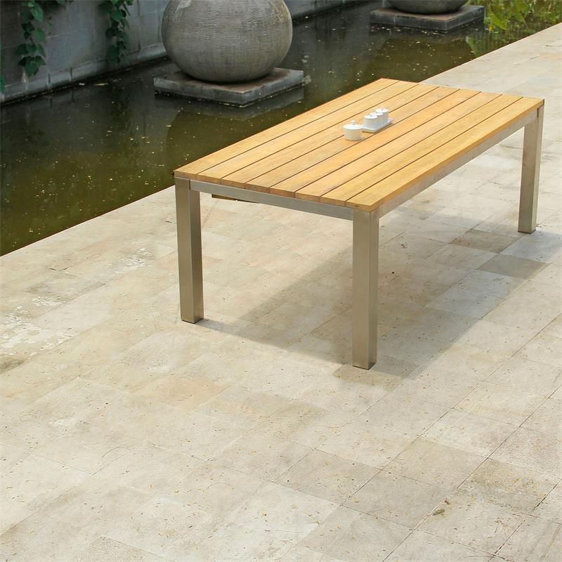 Zilart Frontausziehtisch 310/210 x 100 x 77,5 cm - Teak GRADE A NATUR gebürstet + Edelstahlgestell
