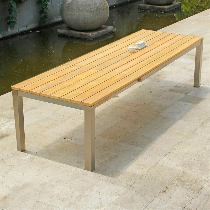 Zilart Frontausziehtisch 310/210 x 100 x 77,5 cm - Teak GRADE A NATUR gebürstet + Edelstahlgestell