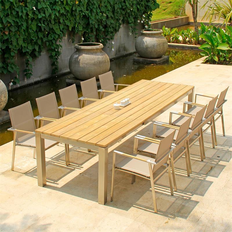Zilart Frontausziehtisch 310/210 x 100 x 77,5 cm - Teak GRADE A NATUR gebürstet + Edelstahlgestell