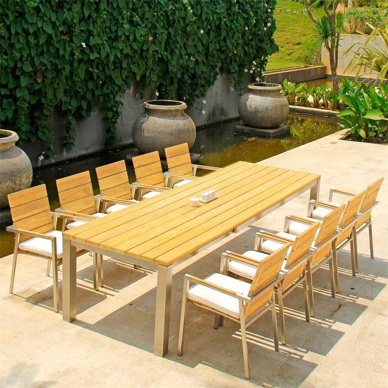 Zilart Frontausziehtisch 310/210 x 100 x 77,5 cm - Teak GRADE A NATUR gebürstet + Edelstahlgestell