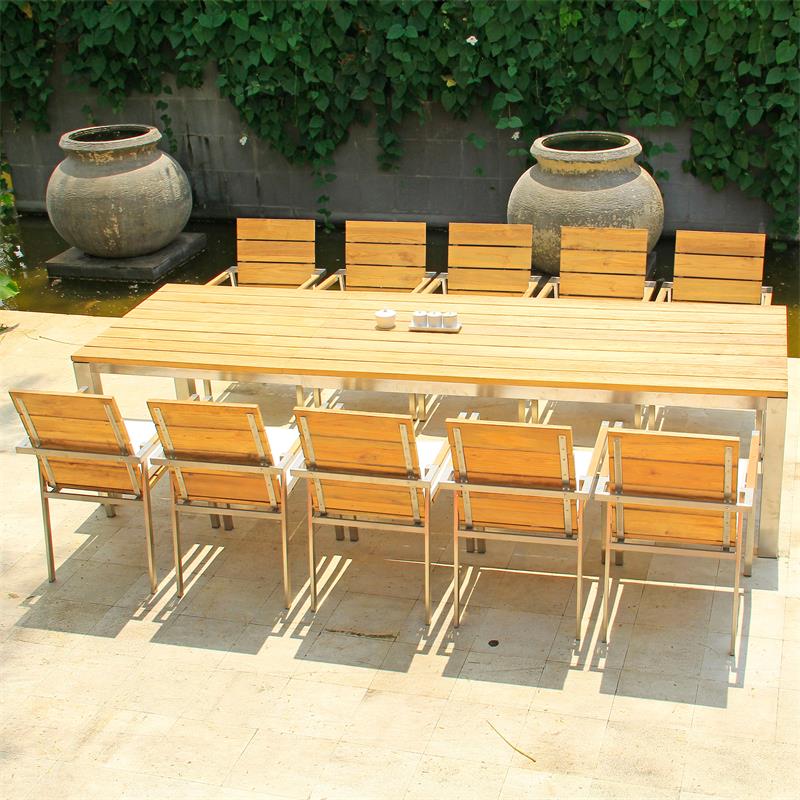 Zilart Frontausziehtisch 310/210 x 100 x 77,5 cm - Teak GRADE A NATUR gebürstet + Edelstahlgestell