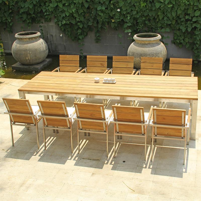 Zilart Frontausziehtisch 310/210 x 100 x 77 cm - Vintage Teak gebürstet + Edelstahlgestell