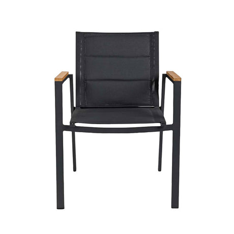 Mood Extreme Stapelst. Textilene Schwarz/Anthrazit Aluminium mit Teakarmlehnen + Textilenepolsterung