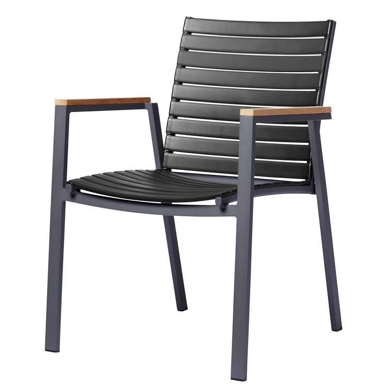 Mood Extreme stacking chair wide black/anthracite aluminum with teak armrests and wide slats