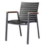 Mood Extreme stacking chair wide black/anthracite aluminum with teak armrests and wide slats