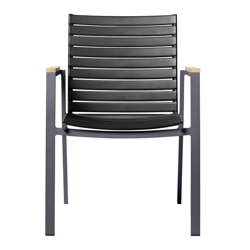 Mood Extreme stacking chair wide black/anthracite aluminum with teak armrests and wide slats