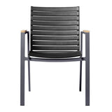Mood Extreme stacking chair wide black/anthracite aluminum with teak armrests and wide slats