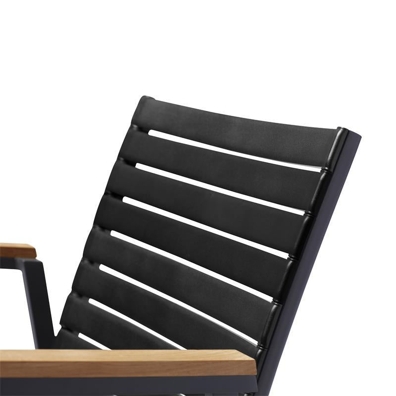 Mood Extreme stacking chair wide black/anthracite aluminum with teak armrests and wide slats