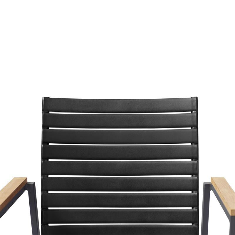 Mood Extreme stacking chair wide black/anthracite aluminum with teak armrests and wide slats