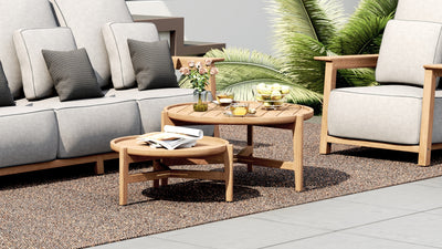 Aspen Sofatisch niedrig und rund 60 cm zertifiziertes Plantagenteakholz Grade A