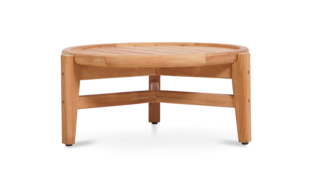 Aspen Sofatisch niedrig und rund 60 cm zertifiziertes Plantagenteakholz Grade A