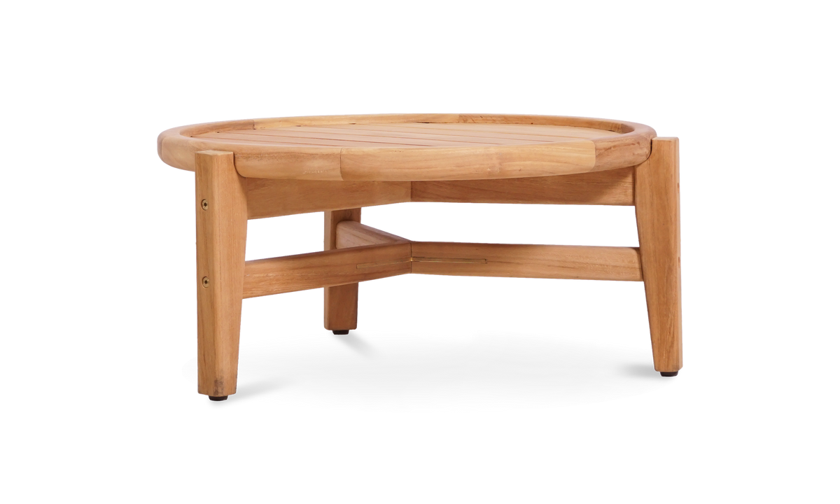 Aspen Sofatisch niedrig und rund 60 cm zertifiziertes Plantagenteakholz Grade A