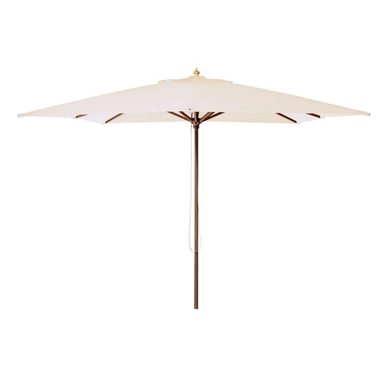 Parasol Cinas Alezio 300x300cm carré - structure en bois dur avec toile blanche naturelle