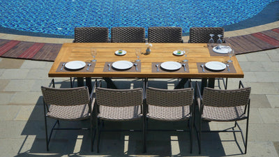 Vineyard dining table 300x100x75 aluminum - Recycle Teak with aluminum frame plate 5cm