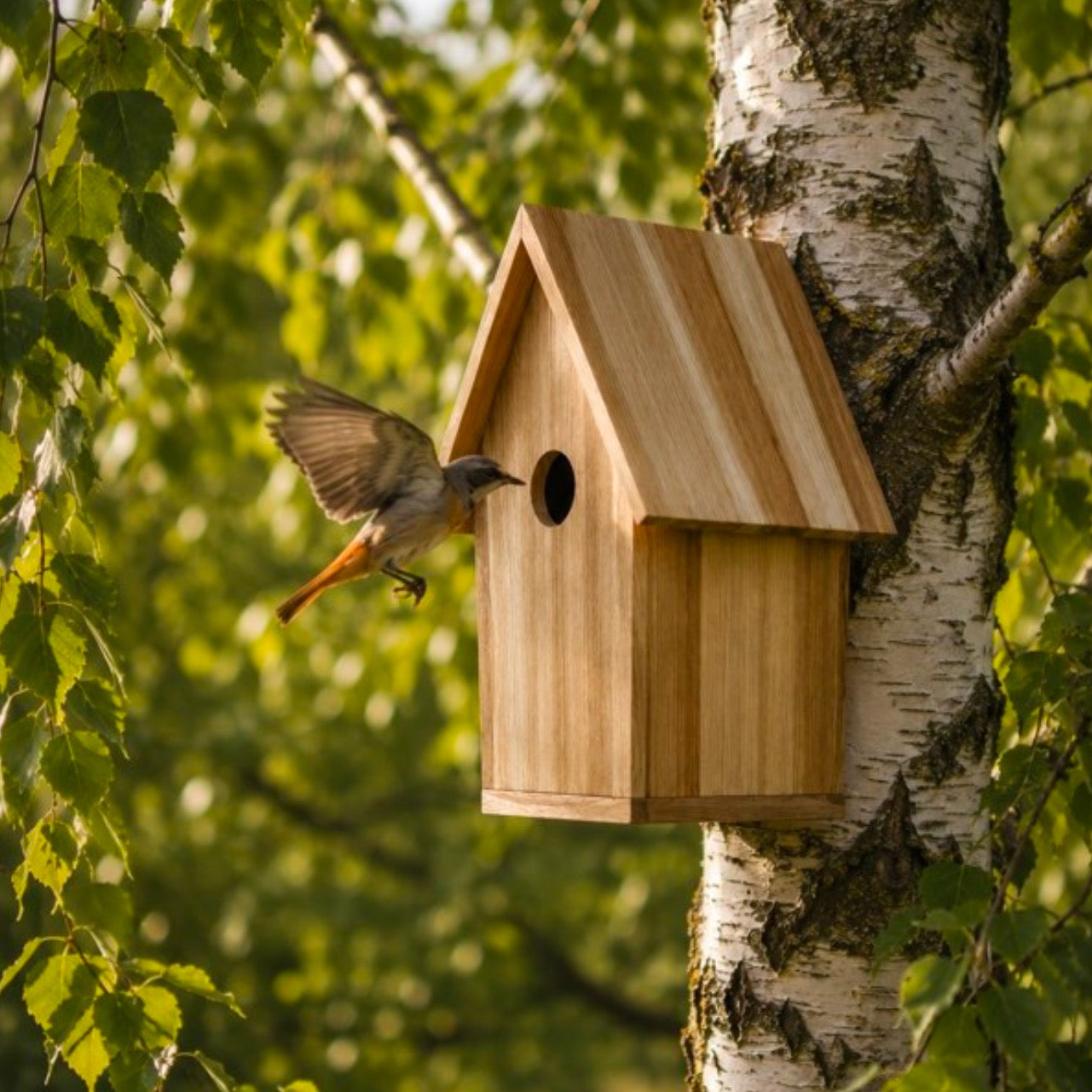 Vogelhaus Teak zum Aufhängen - Breite 21cm x Höhe 30cm x Tiefe 19 cm - zertifiziertes Plantagenteakholz