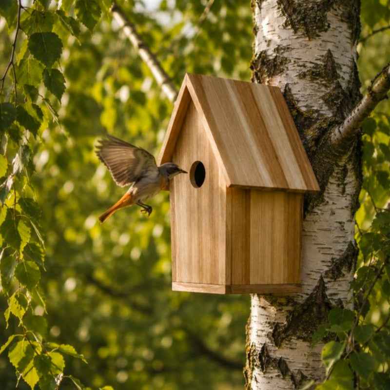 Vogelhaus Teak zum Aufhängen - Breite 21cm x Höhe 30cm x Tiefe 19 cm - zertifiziertes Plantagenteakholz