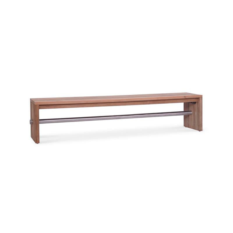 Banc de jardin Clio sans dossier 175 cm teck recyclé brossé et inox
