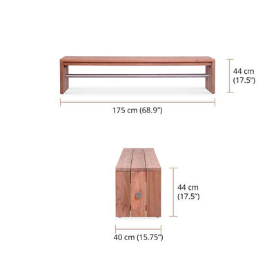 Banc de jardin Clio sans dossier 175 cm teck recyclé brossé et inox