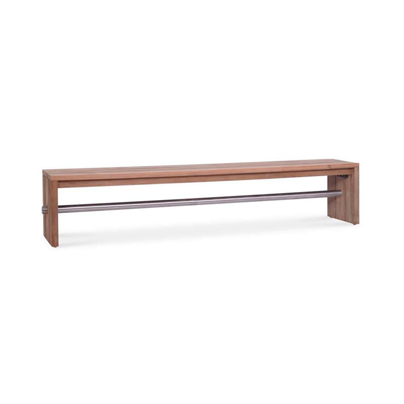 Banc de jardin Clio sans dossier 225 cm teck recyclé brossé et inox