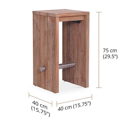 Tabouret de bar Clio en teck recyclé brossé et acier inoxydable