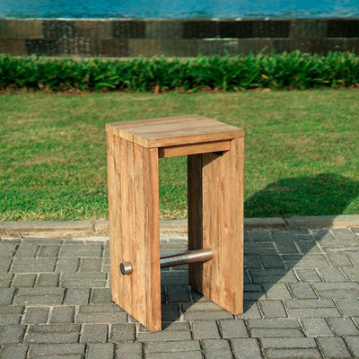 Tabouret de bar Clio en teck recyclé brossé et acier inoxydable
