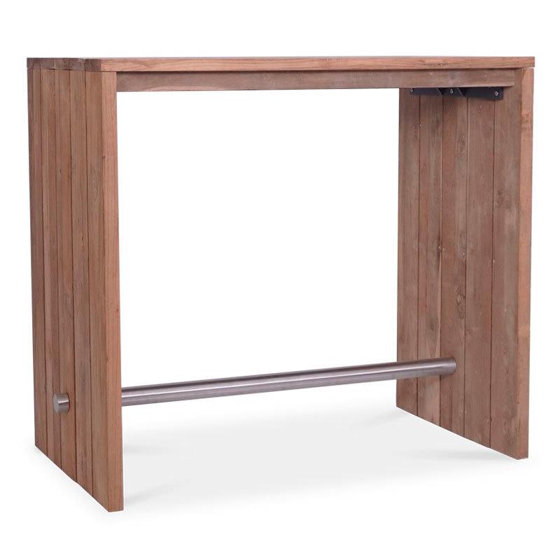 Clio bar table recycled teak brushed and stainless steel