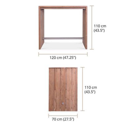 Clio bar table recycled teak brushed and stainless steel
