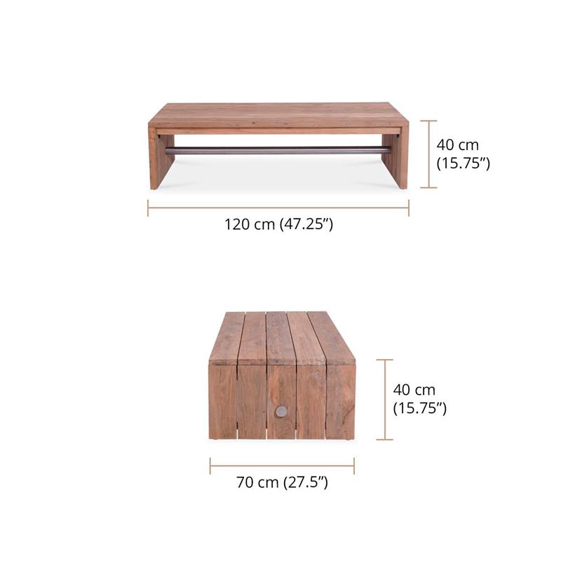 Table basse Clio 120 x 70 x 40 cm teck recyclé brossé et inox