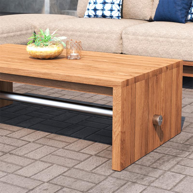 Table basse Clio 120 x 70 x 40 cm teck recyclé brossé et inox