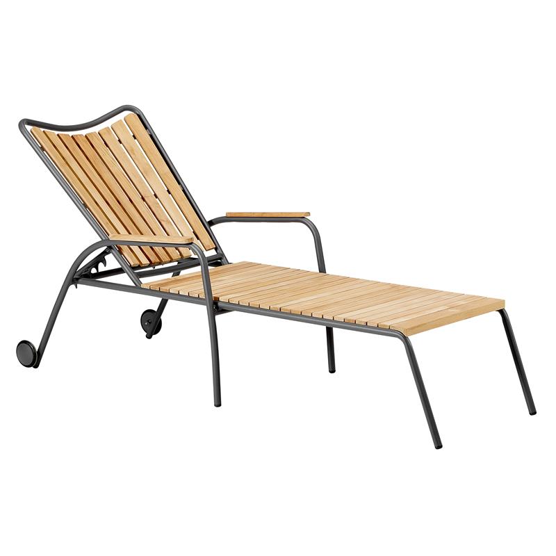 Chaise longue Ellen en teck/teck anthracite de qualité A avec revêtement en poudre d'aluminium