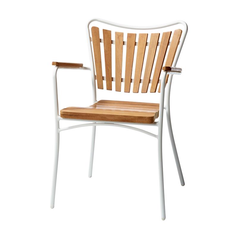 Ellen stacking chair teak/white teak grade A with aluminum powder-coated
