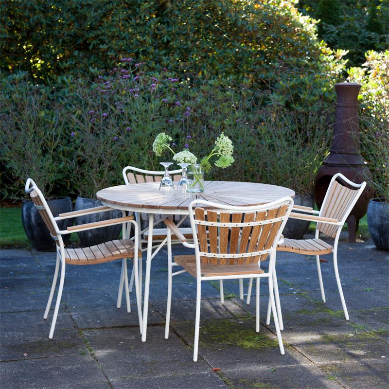 Ellen stacking chair teak/white teak grade A with aluminum powder-coated